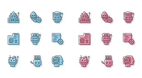 set line broken robot mechanical hand error vector image