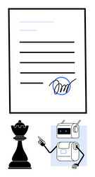 signature on document with chess piece and robot vector image