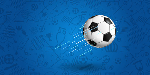 Flying soccer ball on blue background vector