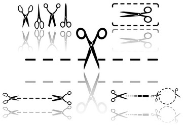 scissors and dotted line set with reflection vector image