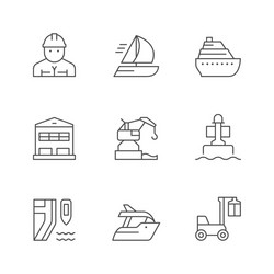 set line icons marine port vector