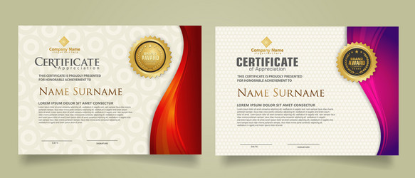 Set modern certificate template with flow lines vector