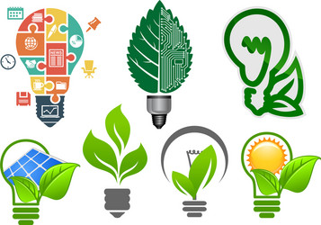 Light bulbs ecology icons and symbols vector