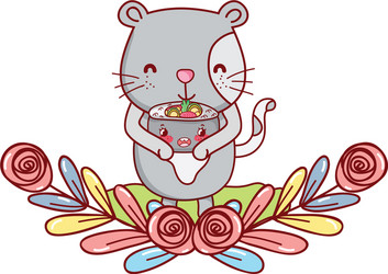 cat with sushi kawaii vector