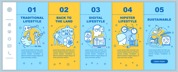 Lifestyle types onboarding mobile web pages vector