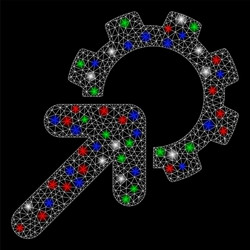 Bright mesh wire frame integration cog with light vector