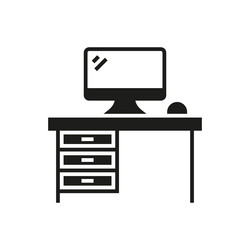 office desk with computer black icon vector