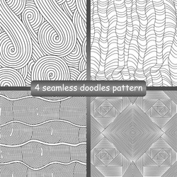 Set of 4 doodles seamless patterns and textures vector