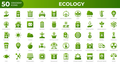 set of 50 ecology web icons in gradient style vector image