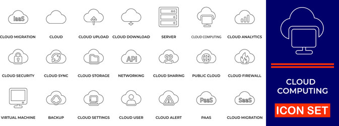 cloud computing thin line icon set vector image