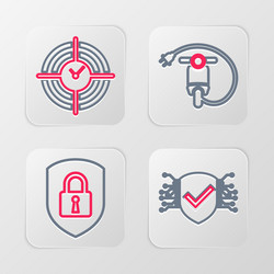 set line cyber security shield with lock vector image