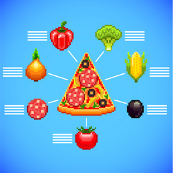 Pizza pixel art piece is pixelated fast Royalty Free Vector