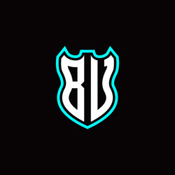 b u initial logo design with shield shape vector image