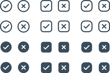 checkmark x symbols on white isolated background vector image