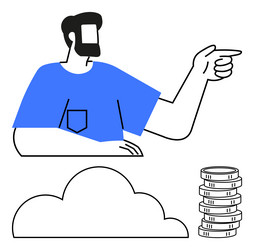 man pointing towards cloud with stacked coins vector image