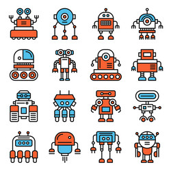 Robot icons set on white background line style vector