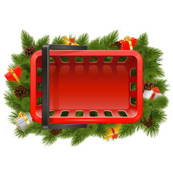 shopping basket with christmas decorations vector