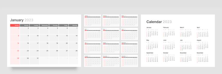 monthly calendar for 2023 year starts on sunday vector