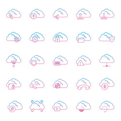 Cloud computing gradient style icon set vector