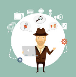 journalist thinks about working at the computer vector image