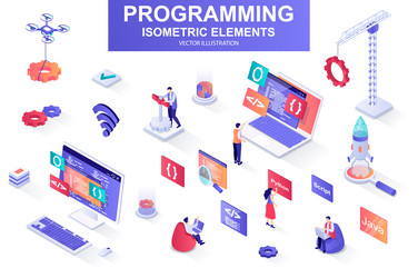programming bundle of isometric elements vector image