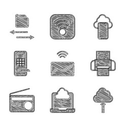 set mail and e-mail network cloud connection vector image
