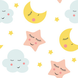Adorable Clouds, Stars & Moons Pattern Vector Image
