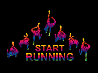 people running top view with text vector image