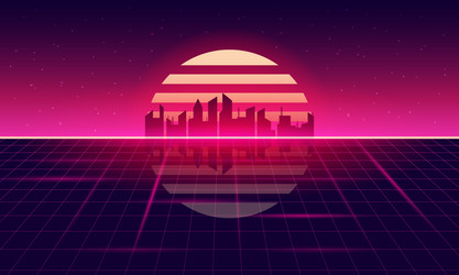 retro sci-fi background futuristic grid landscape vector