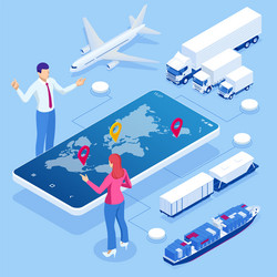 Global logistics network flat 3d isometric Vector Image