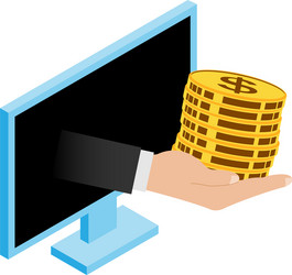 hand with money from computer isolated on white vector image