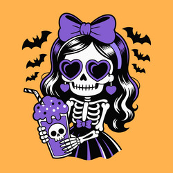 Halloween Skeleton Girl with Milkshake Vector Image