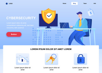 cyber security flat landing page engineer set up vector