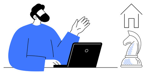 man discussing strategy while working on laptop vector image