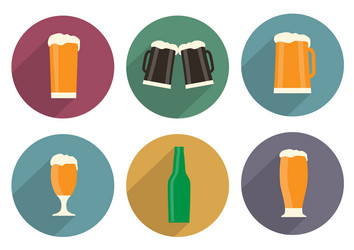 flat beer icons with long shadow vector