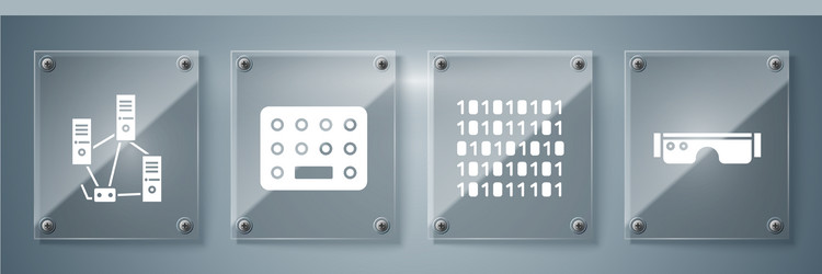 Set smart glasses binary code pills in blister vector