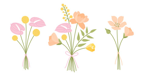 Rustic Wildflower Bouquet Set Vector Image