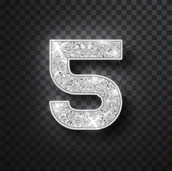 Silver glitter alphabet numbers 5 with shadow vector