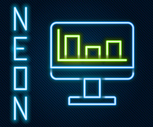 glowing neon line computer monitor with graph vector