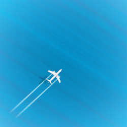 jetliner flight above the blue sea on top speed vector