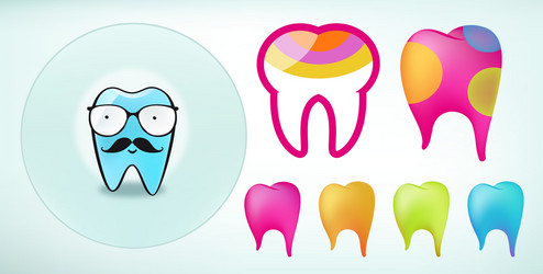 Set of funny colored teeth icons vector