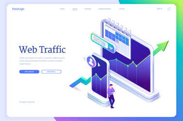 web traffic isometric landing page data amount vector image