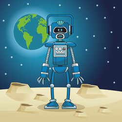 Robot space world globe moon vector