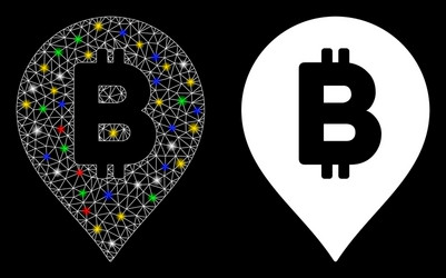 flare mesh wire frame bitcoin map marker icon vector image
