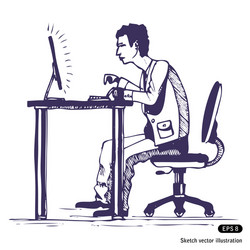 Man Working on Computer vector image