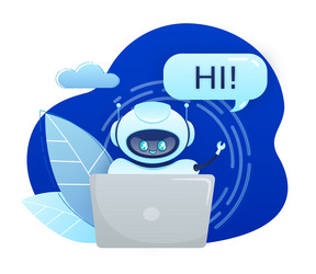 Support bot ai assistant flat icon with blue vector