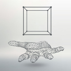 cube of lines and dots on the arm hand vector image