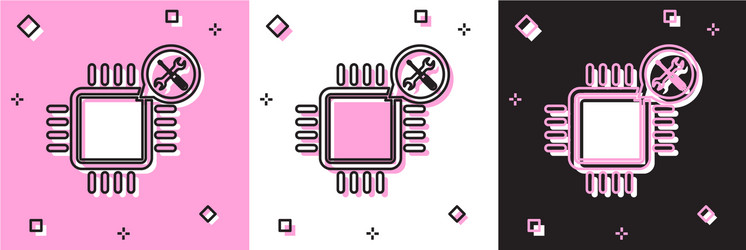 set processor with screwdriver and wrench icon vector image