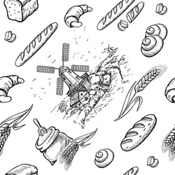 Retro Bakery Seamless Pattern - Bread & Wheat vector image