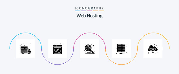 Web hosting glyph 5 icon pack including browser vector